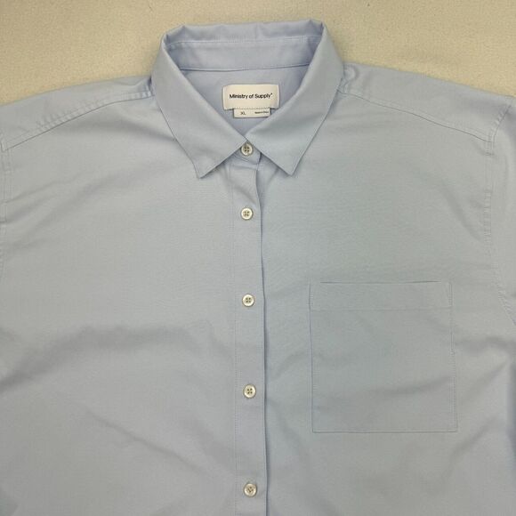 Ministry Of Supply Shirt Womens XL Blue Oversized Button Long Sleeve Performance - Picture 2 of 10